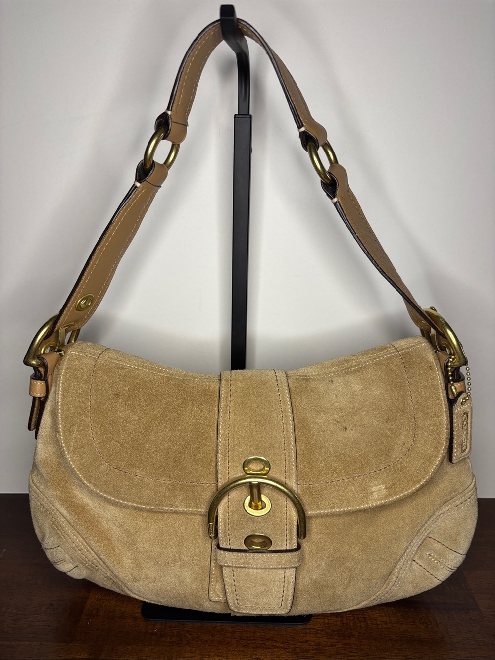 Coach Soho F10193 Tan Suede Shoulder Bag with Extra Crossbody Strap